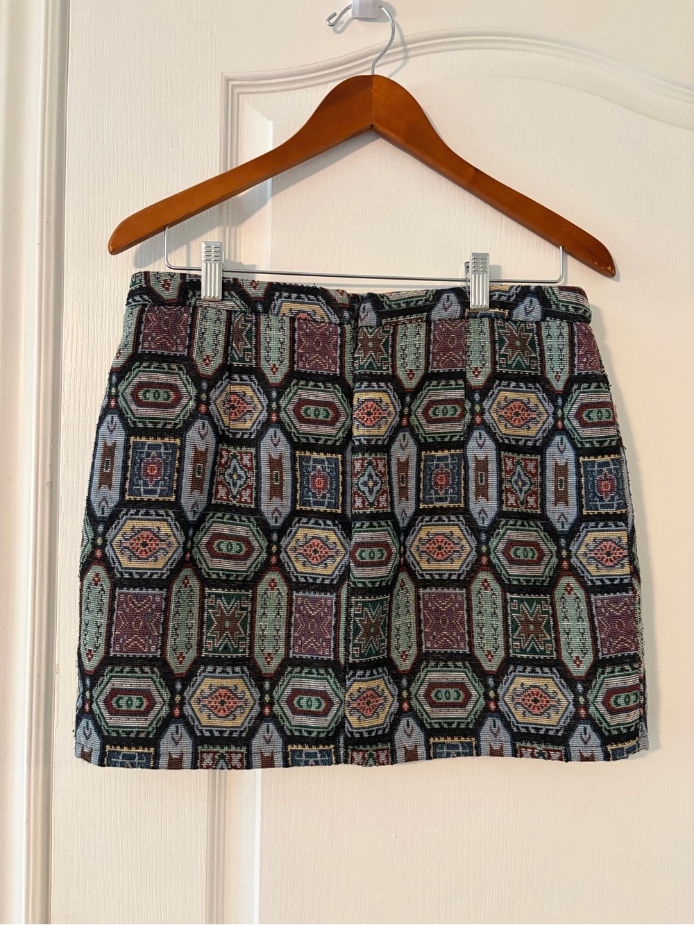 Dex Geometric Jacquard Mini Skirt - Green, Blue, Purple